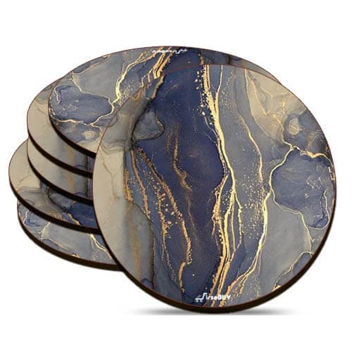 FirseBUY Coaster Set 6 Pcs Grey Marble Texture Art MDF Wood Material Drink Coasters HeatResistant Round Coaster for Home and Kitchen Office Table Dining Table Home Decor 35 Inches