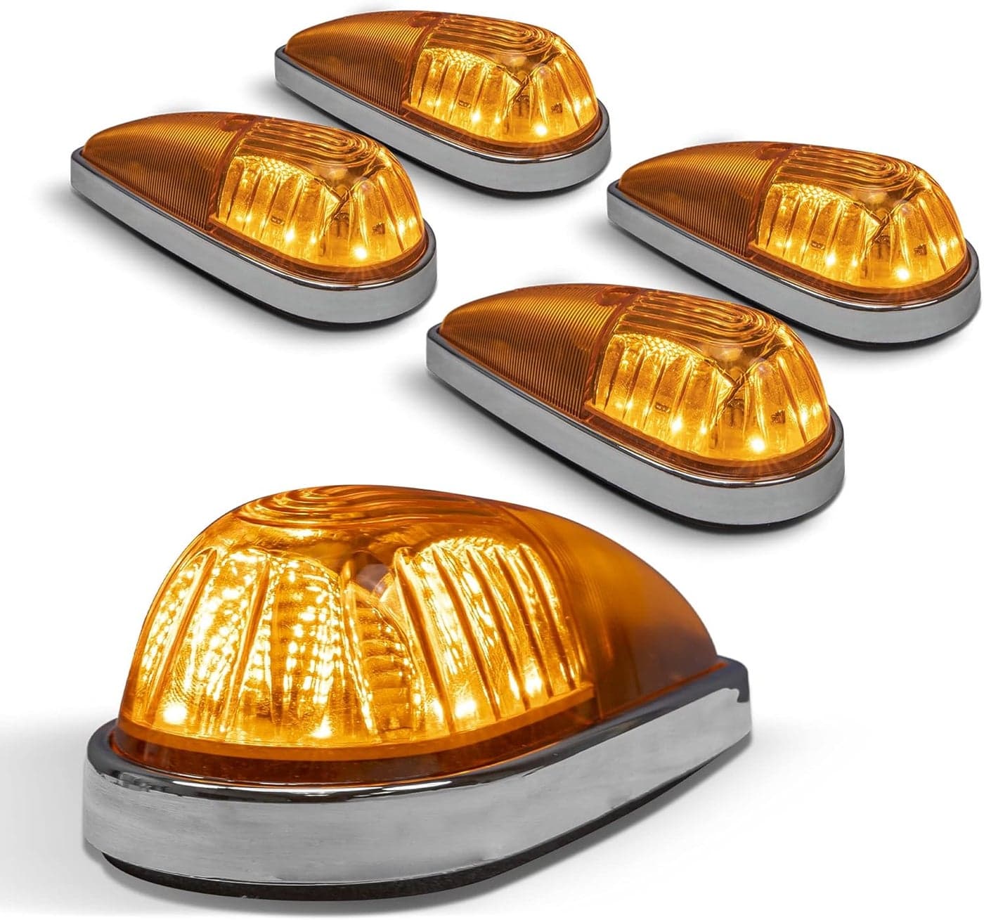 ONLINE LED STORE Amber Teardrop Cab Marker Lights Kit - Chrome Base - DOT Compliant - Universal Fit for Trucks, RVs, and Vans