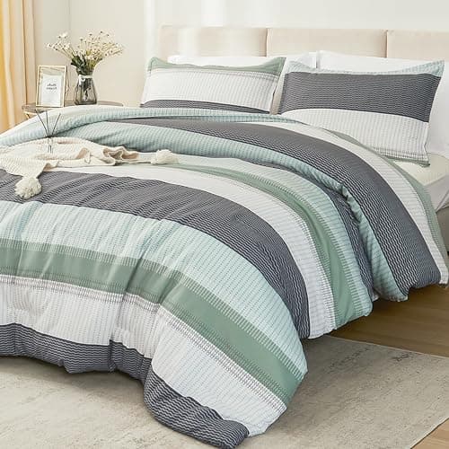 Litanika Oversized King Comforter Set Sage Green 120x983 Pieces Lightweight Green White Colorblock Stripe Fluffy Bedding Comforter Sets All Season Bed Set