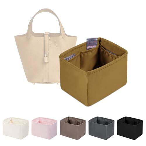 Purse Organizer Insert for Picotin 1822 Satin Bag Organizer for Picotin Bags Lightweight Purse Essentials for Women Luxury Handbags Soft Touch Inner Liner with Multiple Pockets Biscuit PC18