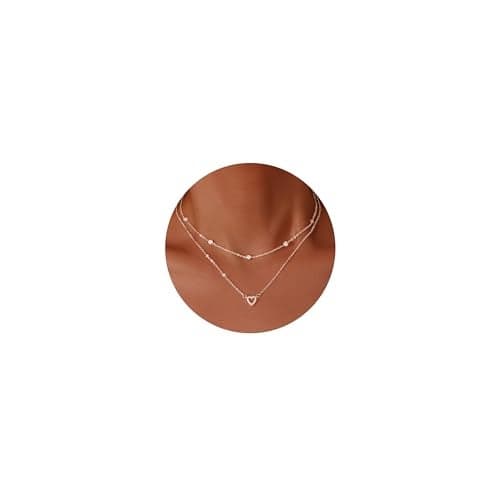 Heart Necklaces for Women Girls, Dainty 14K Silver Plated Necklace Cute Tiny Diamond Stacked Heart Choker Pendant Charm Jewelry Gifts for Birthday Valentine's Day Christma Graduation