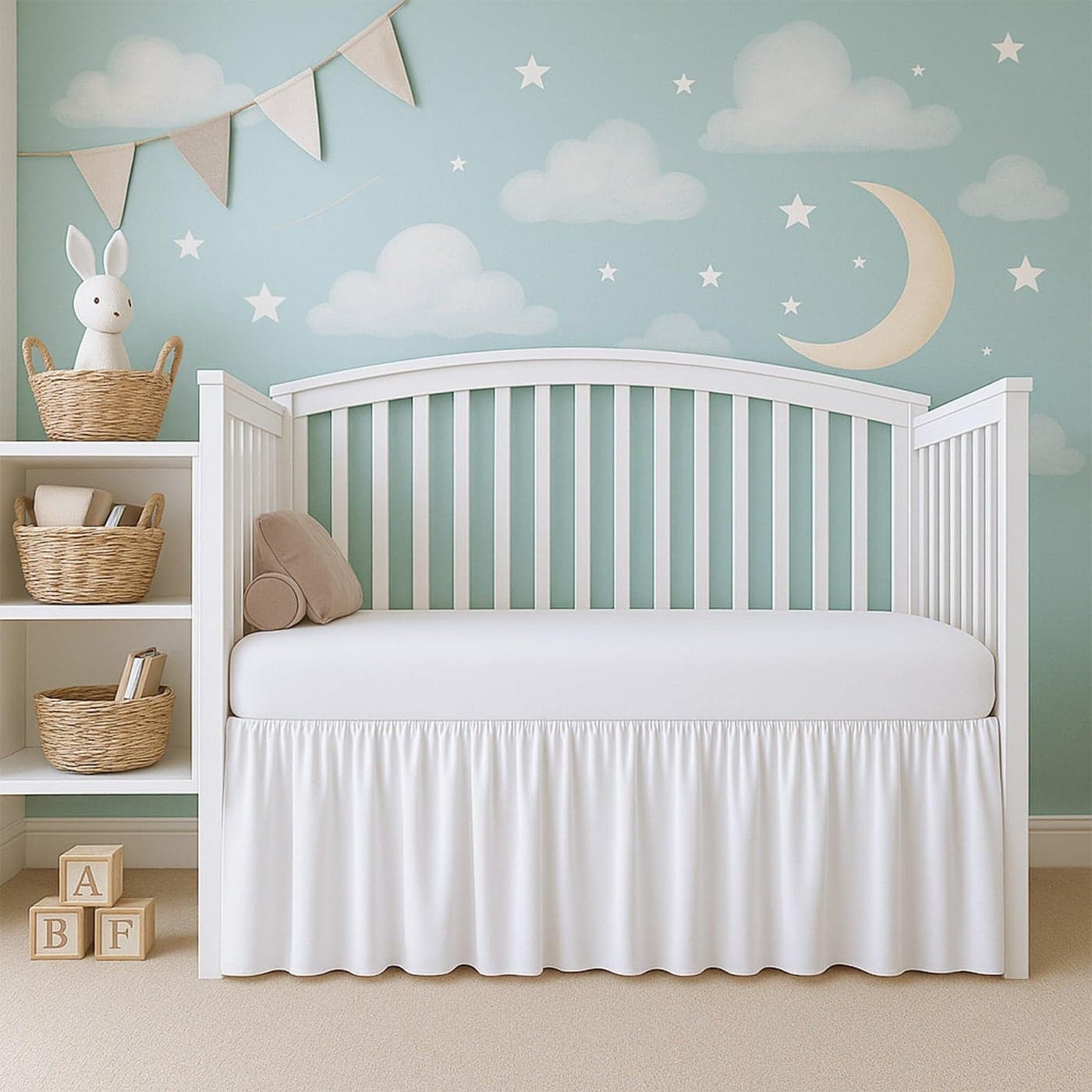 Cottington Lane White Infrant Crib Bed Skirt Dust Ruffle with Split Corner 100 Natural Cotton Nursery Crib Toddler Bedding Skirt for Baby Girls or Boy Fits Standard Cribs 28 x 52 with 14 Drop