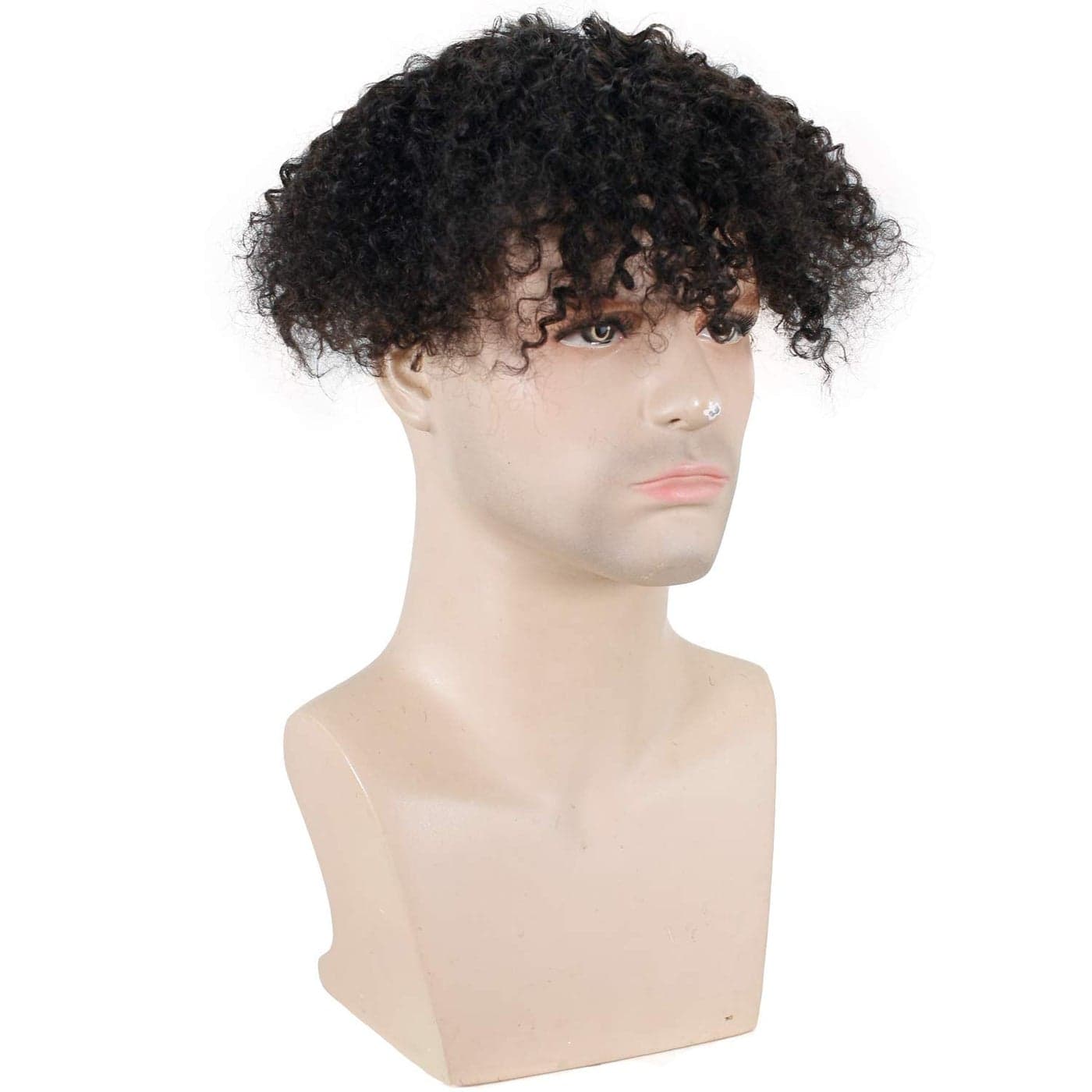 Dreambeauty Mens Toupee 100 Remy Human Hair Natural Black Color Curly Toupee for Men Thin Skin Mono Net with PU around Hair Replacement System Hairpieces for Men 10x8 Inch