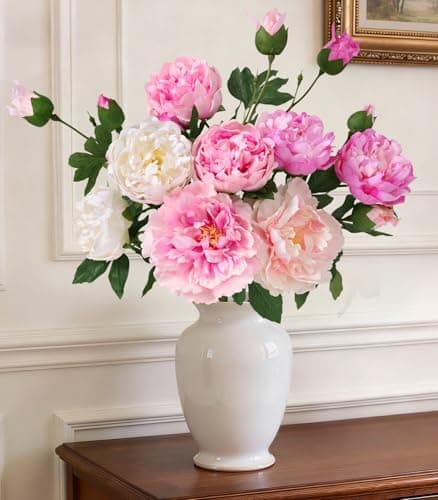 Yastouay 3 Bouquets Peonies Artificial Flowers with 22 Long Stems Latex Real Touch Faux Peony Flowers Fake Peonies Bouquet for Table Centerpieces Vases Home Wedding Party Decor Mixed Pink