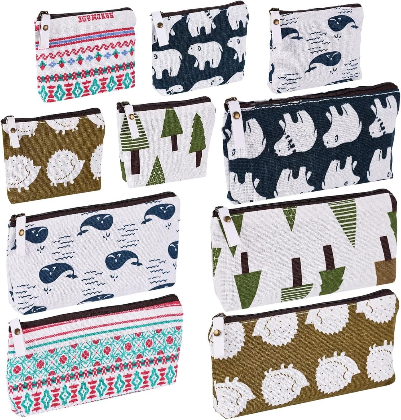 Koogel 10 Packs Canvas Zipper Pencil Bags 5 Style Pencil Case Pouch Bag Small Cosmetic Makeup Bags Coin Purse Multifunctional Cosmetic Makeup Bag Small Pouches for Purse
