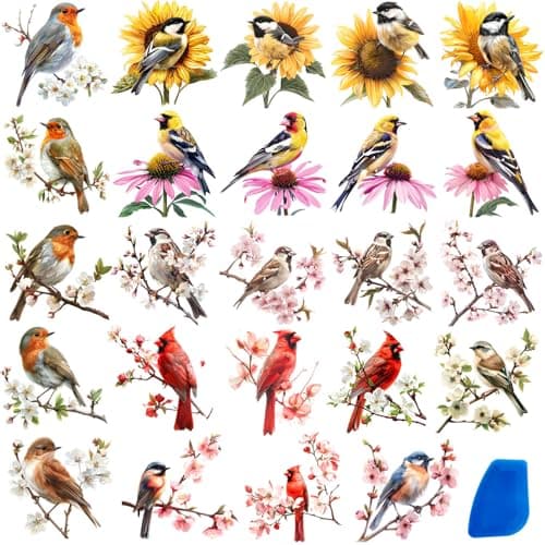 ZMRU 24 Sheets of Watercolor Style Rub on Transfers for Crafts Perfect for Glass Porcelain Leather Canvas and Fabric Projects IOD Transfers Included3 3inch Flowers Birds