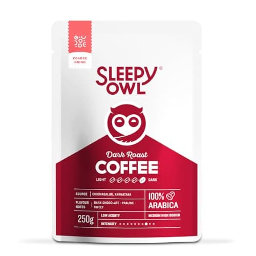 Sleepy Owl Dark Roast Ground Coffee for French Press | 100% Arabica | Coarse Grind Coffee | Also Suitable for Cold Brew Coffee | 250g | Directly Sourced From Chikmagalur