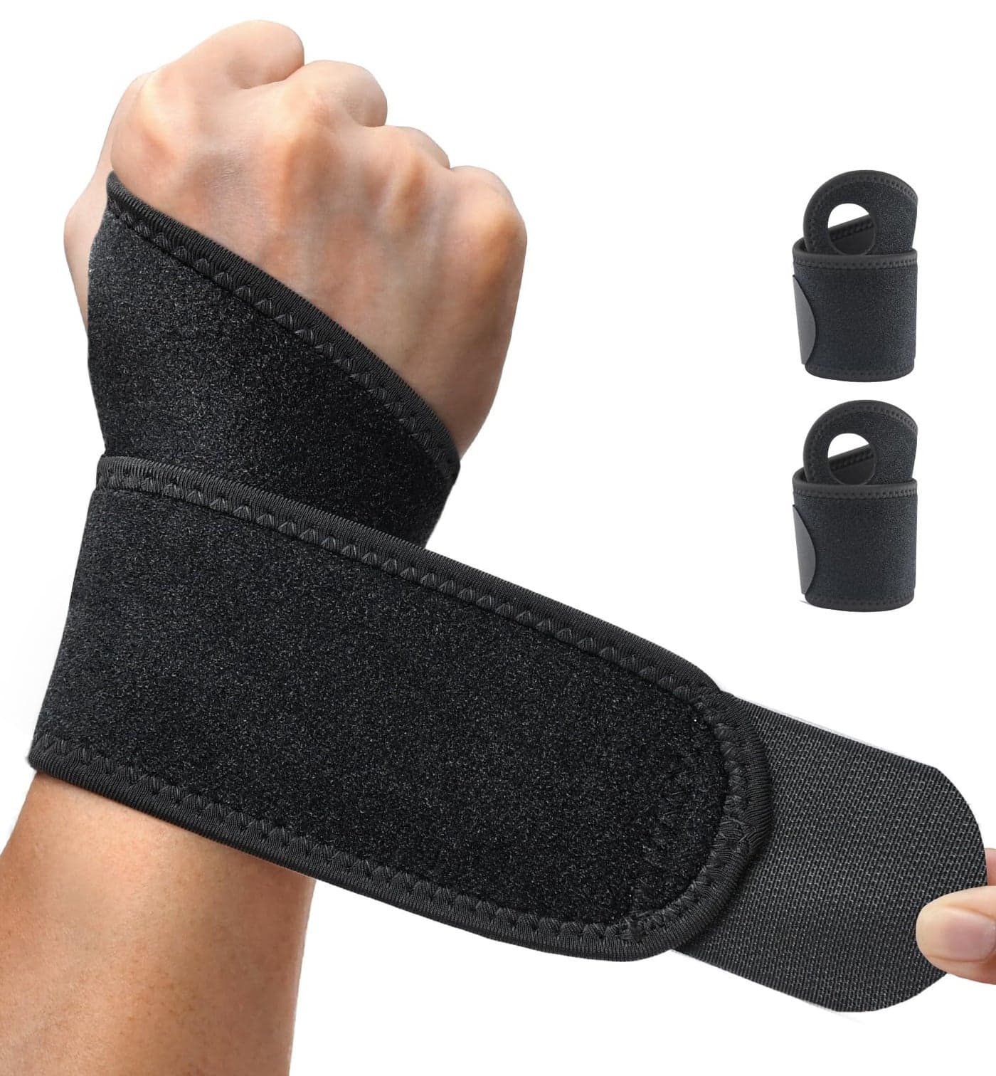HiRui 2 Pack Wrist Brace Wrist Wraps for Carpal Tunnel Arthritis Tendonitis Sprains Pain Relief Wrist Compression Straps for Workout Sports Day Night Support Adjustable Fits All Black