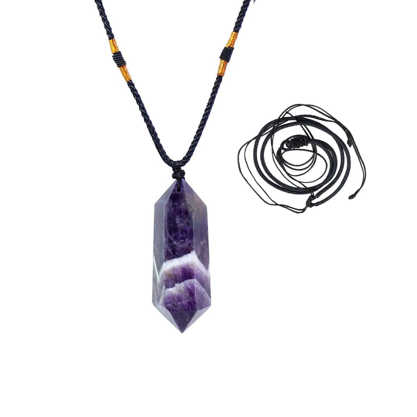 Runyangshi Dream Amethyst Healing Crystal Pendants Double Pointed Natural Crystal Quartz Necklace 6 Faceted Chakra Crystal Wand Stone