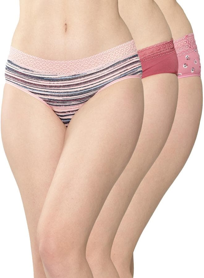 Leading Lady Pack of 3 - Printed Lace Waistband Bikini