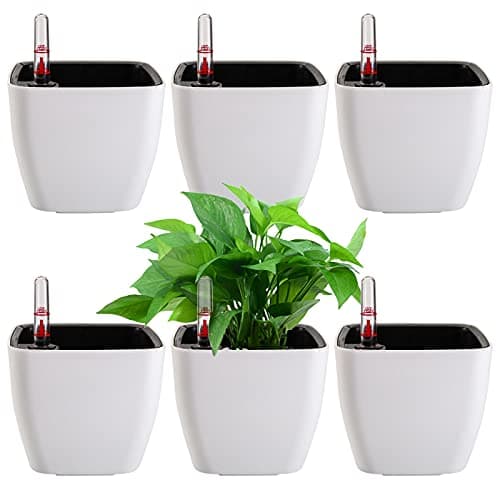 yarlung 6 Pack Self Watering Planter with Water Level Indicator 5 Inch Plastic Plant Flower Pots Nested Container for Indoor Plants Herbs Aloe Outdoor Gardening