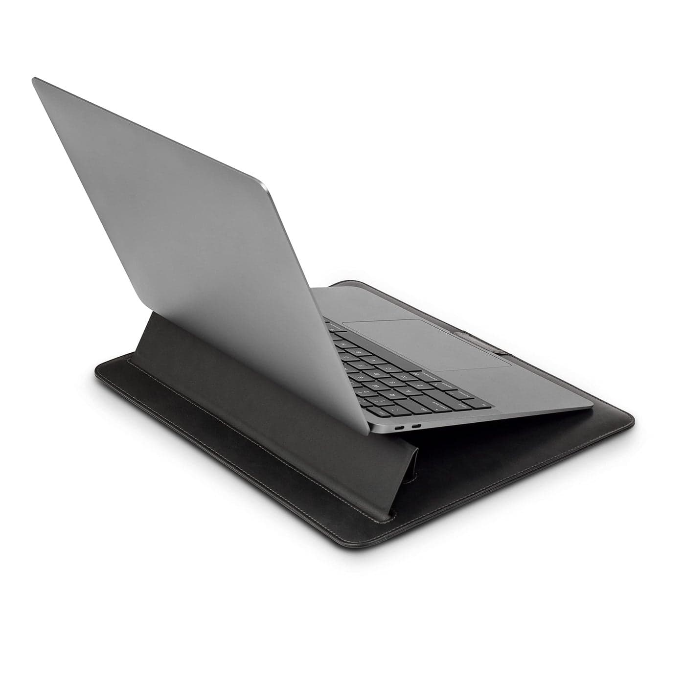 Moshi Muse Laptop Sleeve with Folding Stand for 13" MacBook/Laptop, Ergonomic 15-Degree Convertible Stand, Vegan Leather, Zipper-Less Magnetic Design, Microfiber Inner Lining, Jet Black