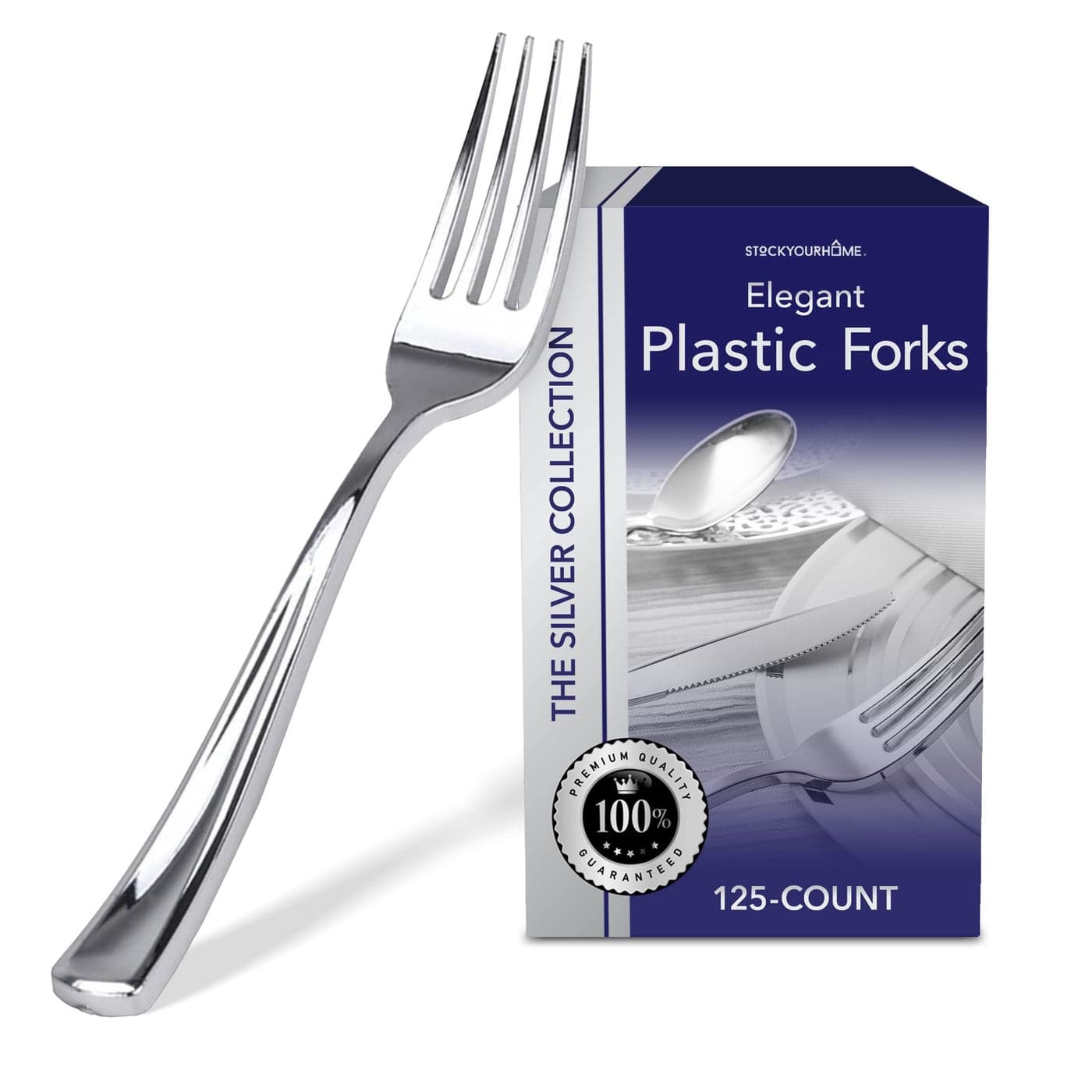 Stock Your Home 125 Disposable Heavy Duty Plastic Forks Fancy Plastic Silverware Looks Like Real Cutlery Utensils Perfect for Catering Events Restaurants Parties and Weddings Silver