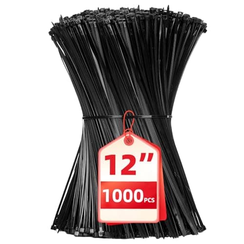 Zip Ties 12 inch, 1000 Pack Black Zip Ties, Self-Locking Nylon Cable Ties with 50 lb Tensile Strength,Wire Ties for indoor and outdoor use.