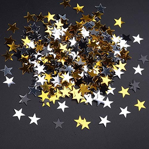 JHere Metallic Multi-Colored Star Confetti - 10mm, Silver, Black, Gold - 30g