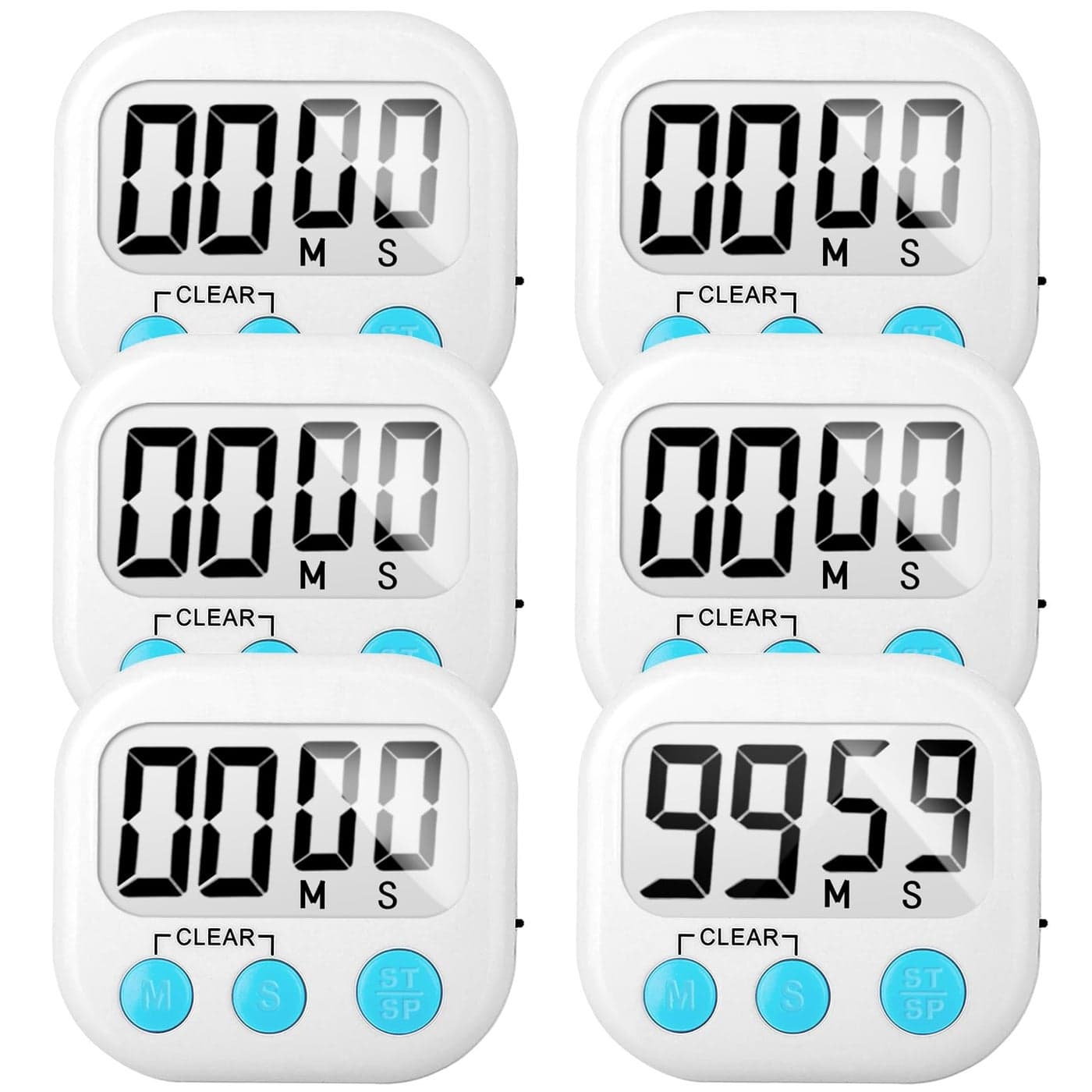 6 Pack Digital Kitchen Timer Small Classroom Timers for Kids Teachers White