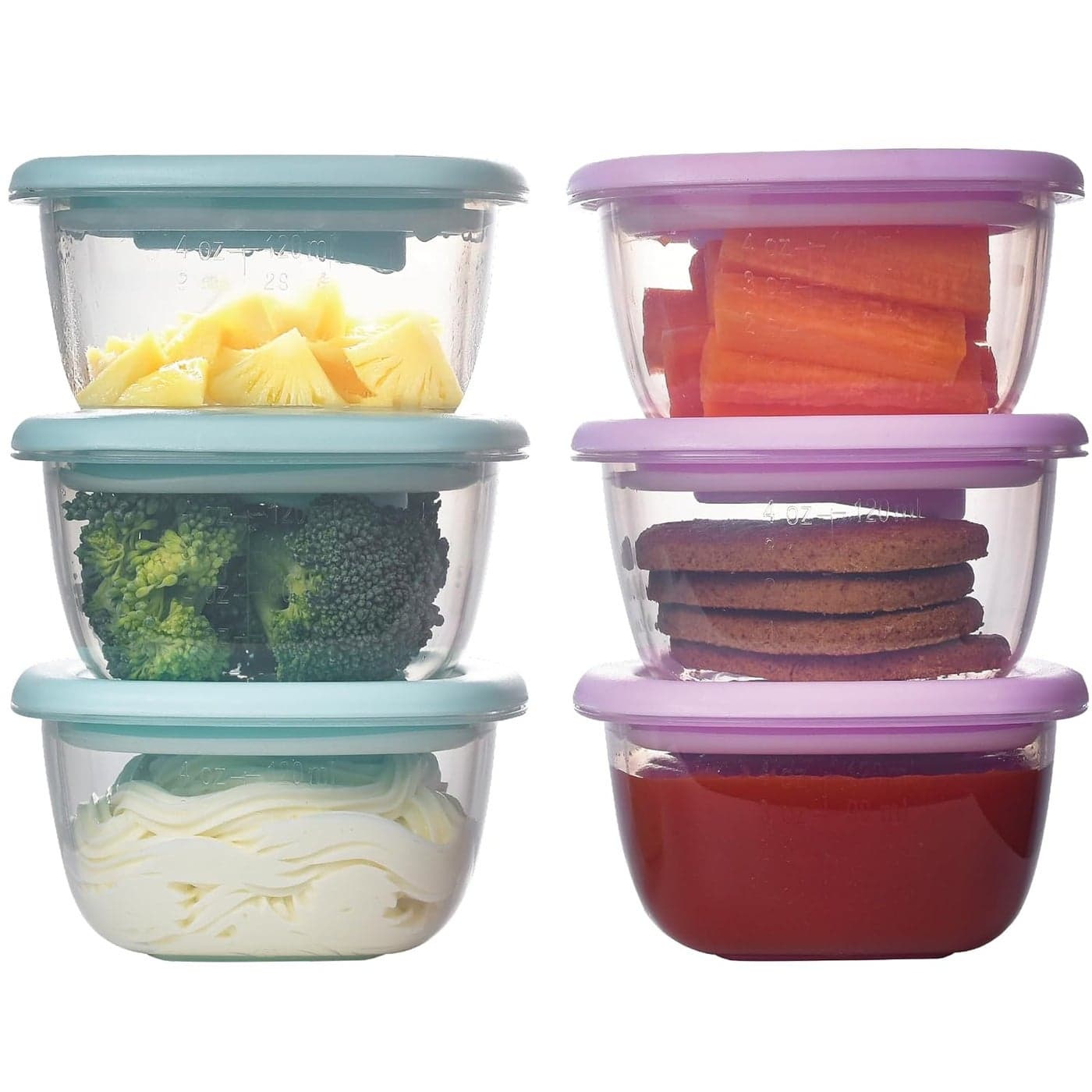 Liname Silicone Baby Food Containers 6 Pack Baby Food Storage Containers with Ventilation Valve for Reheating Rubber Bottom for Easy Frozen Food Release Baby Led Weaning Feeding Essentials