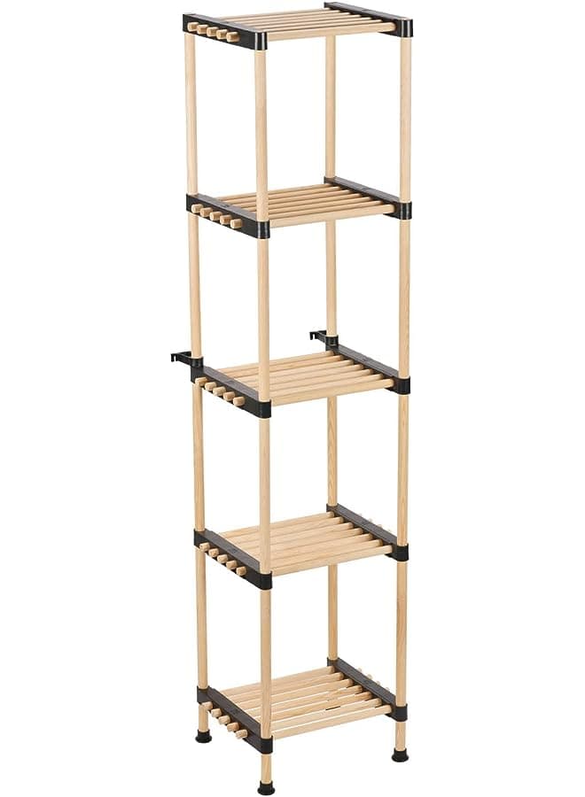 Wood Modular 5 Shelf Functional Organizer, Flower bed, Wooden Shoe Rack - Storage Bench, Closet, Bathroom, Kitchen, Entry Wood Organizer (5 Shelves)