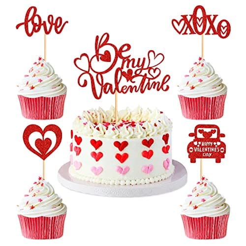 Festiko®25 Pack Glitter Valentine’s Day Cupcake Toppers Love Cupcake Toppers Be My Valentine Cake Topper Wedding Engagement Cupcake Picks Anniversary Cupcake Decorations Bridal Shower Supplies