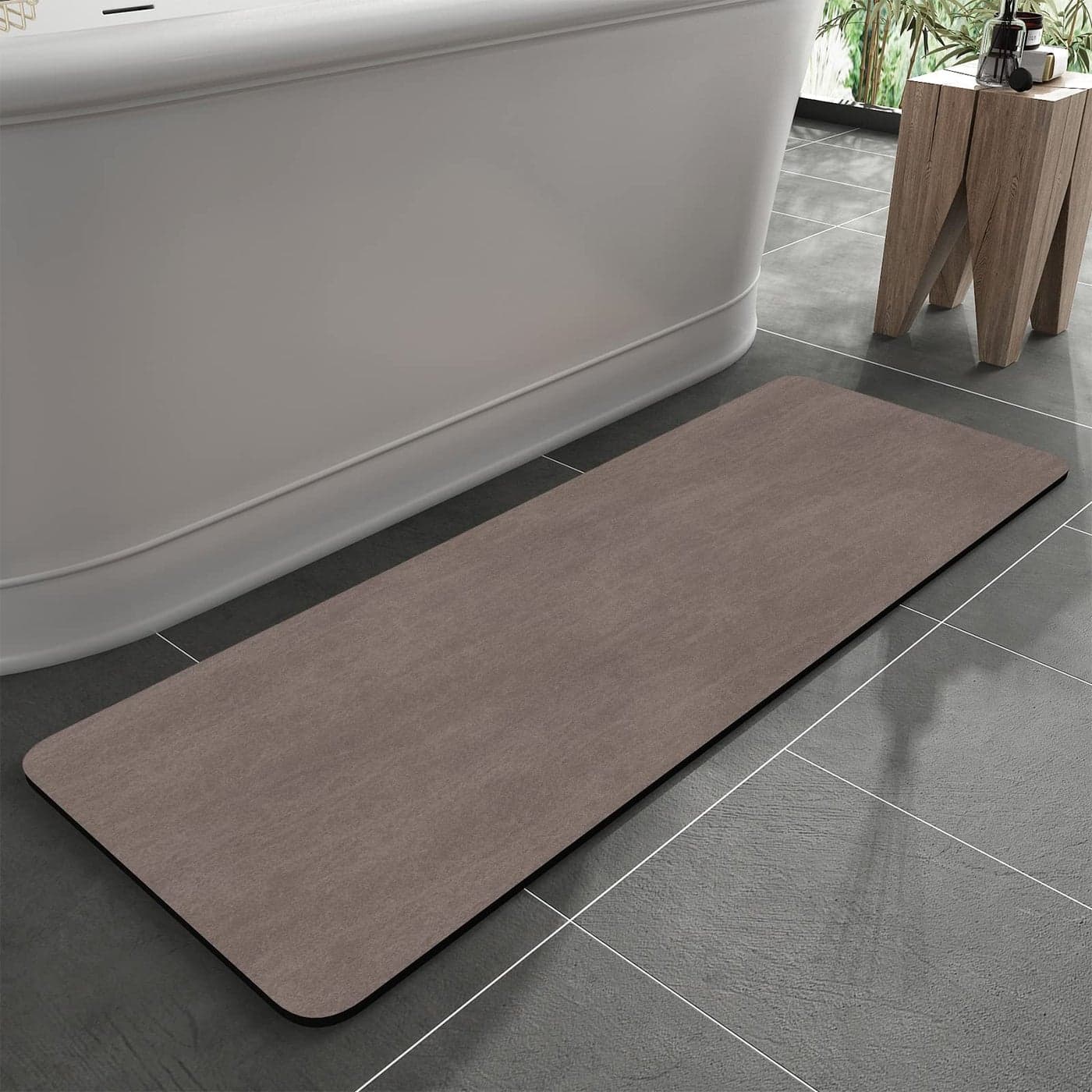 MontVoo Bath Mat RugRubber Backing Non Slip Quick Dry Absorbent Thin Bathroom Rugs Fit Under DoorFaux Suede Surface Bathroom Floor MatsShower Rug for in Front of Bathtub Shower Brown 24x48
