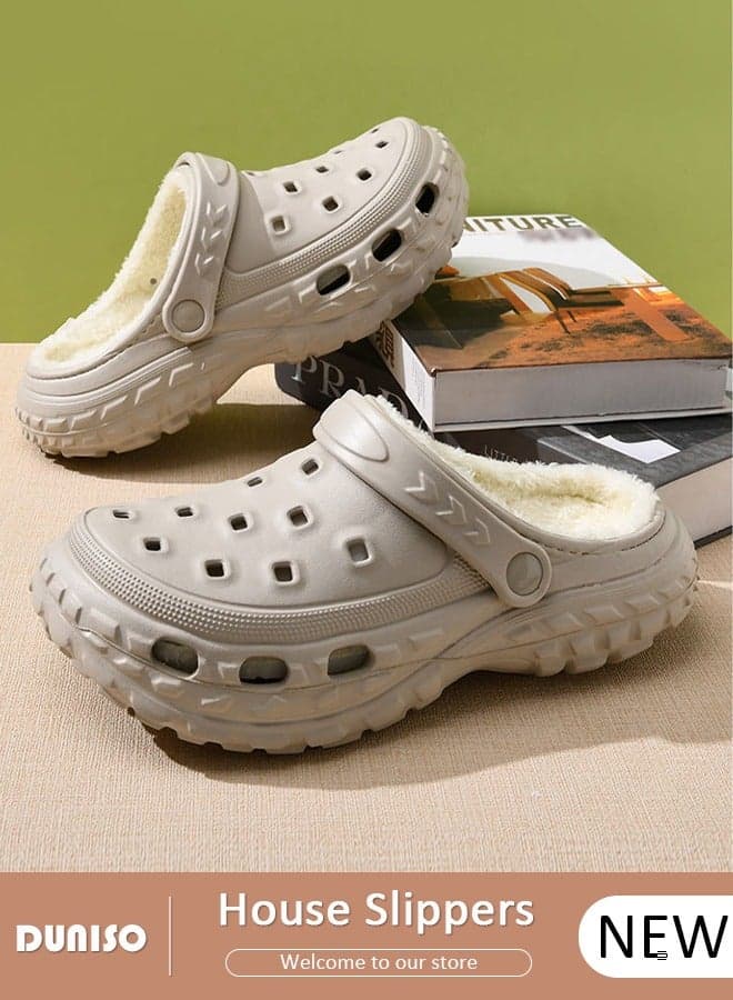 House Slippers for Men and Women,Washable Lined Clogs, Fashion Warm Shoes with Thick Sole, Comfortable Home Fuzzy Slippers, Lightweight Non Slip House Shoes For Cozy Indoor Outdoor