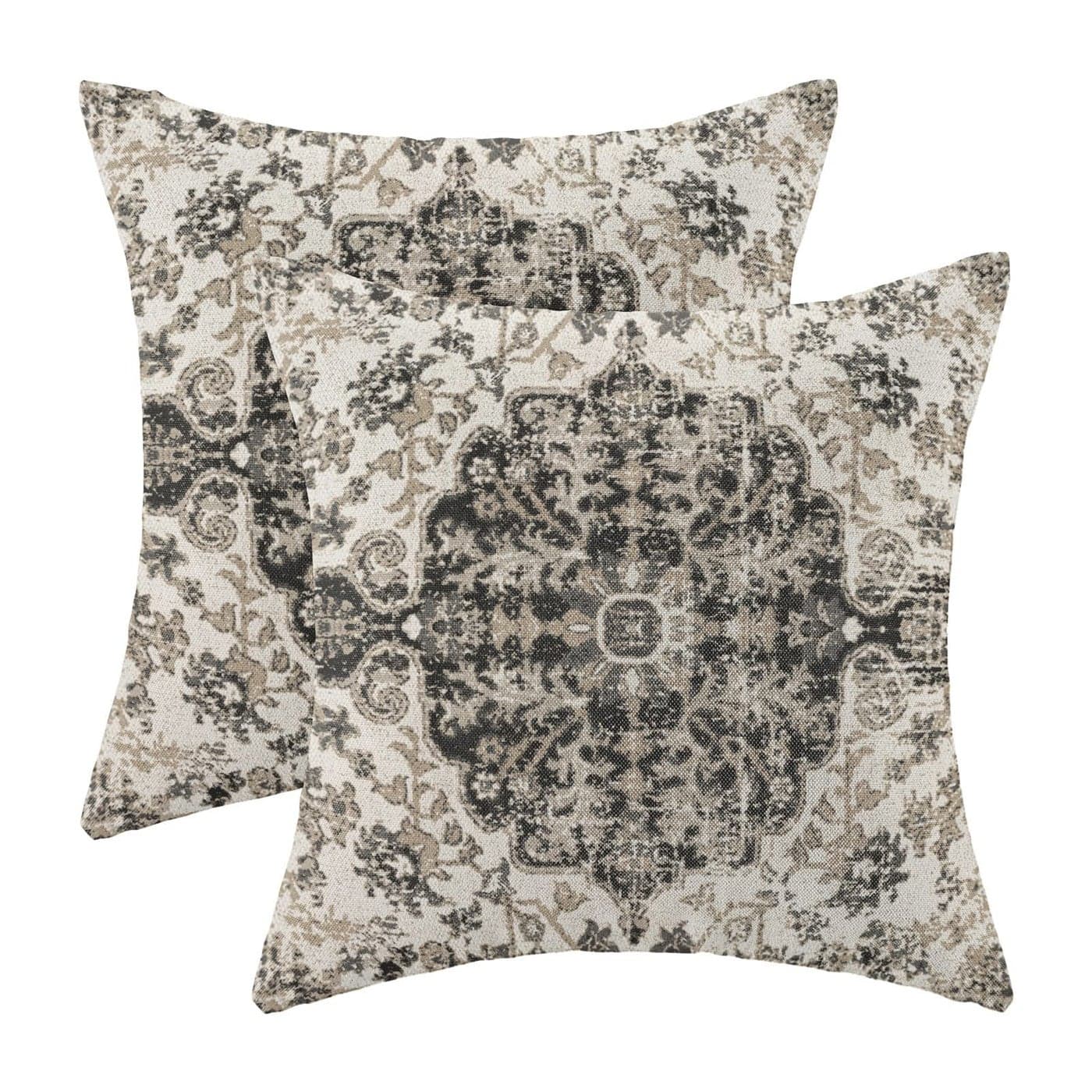 AEIOAE Boho Pillow Covers 16x16 Inch Set of 2Carpet Pattern Throw Pillows CaseBlack White Grey Ethnic Design Outdoor Decorative Square Linen Farmhouse Decor Cushion Covers for Home Sofa Bed Couch