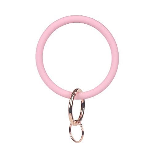 YAKA Silicone Wrist Keychain Circle Bracelet Rubber Bangle Round Keyring Holder Pink