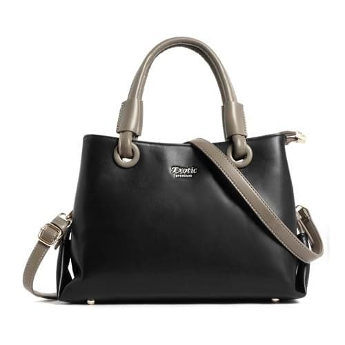 EXOTIC® Premium Sophisticated Structured Handbag | with Dual Handles | Adjustable Strap | Spacious Compartments (Heritage Charm Collection) (BLACK)