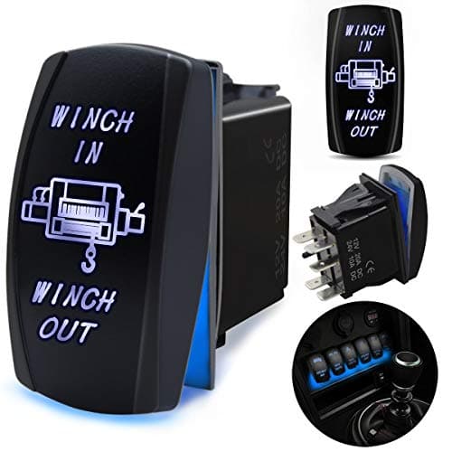 FABOOD F 7 Pin Winch inOut Momentary Rocker Switch Laser ONOffON Two LED Backlit Blue Light 20A 12V for Auto Automotive Motorcycle Truck Boat Marine OffRoad ATV Replace Kit with Jumper Wire