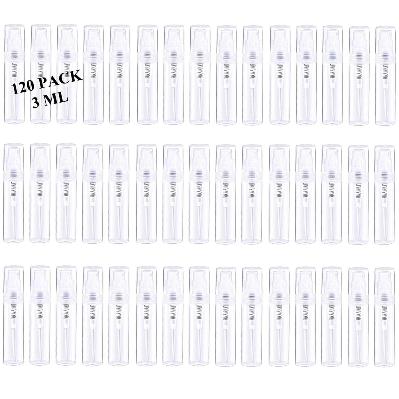 Csdtylh Mini Spray Bottle, Clear Plastic Empty Sample Containers, Fine Mist Perfume Travel Refillable Spray Bottle Perfume Atomizer Small Portable Bottle for Cleaning, Essential Oils 120Pcs 3ml