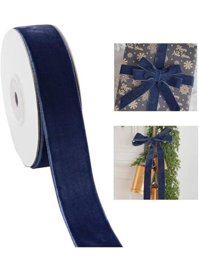 Blue Velvet Ribbon, 1 Inch Thick Velvet Ribbon, Dark Blue Ribbons for Gift Wrapping, Christmas Tree Ornaments, Wreath Decor, Bows, Crafts, Wedding Decor, Home Decor, 10 Yards