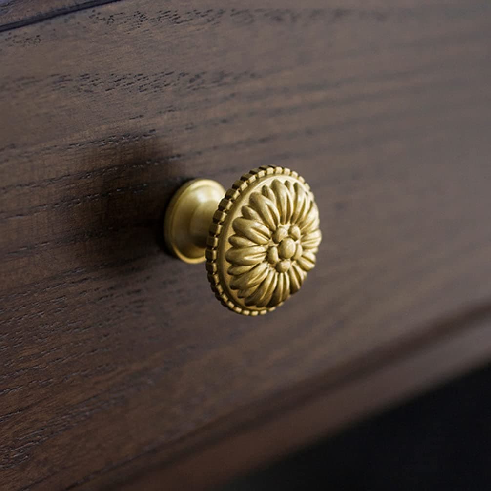 Myxekllo Brass Cabinet Round Knobs 2 Pack Gold Euro Style Cabinet Knob Dresser Drawer Modern Dresser Drawer Knobs Vintage Brass Cabinet Knobs
