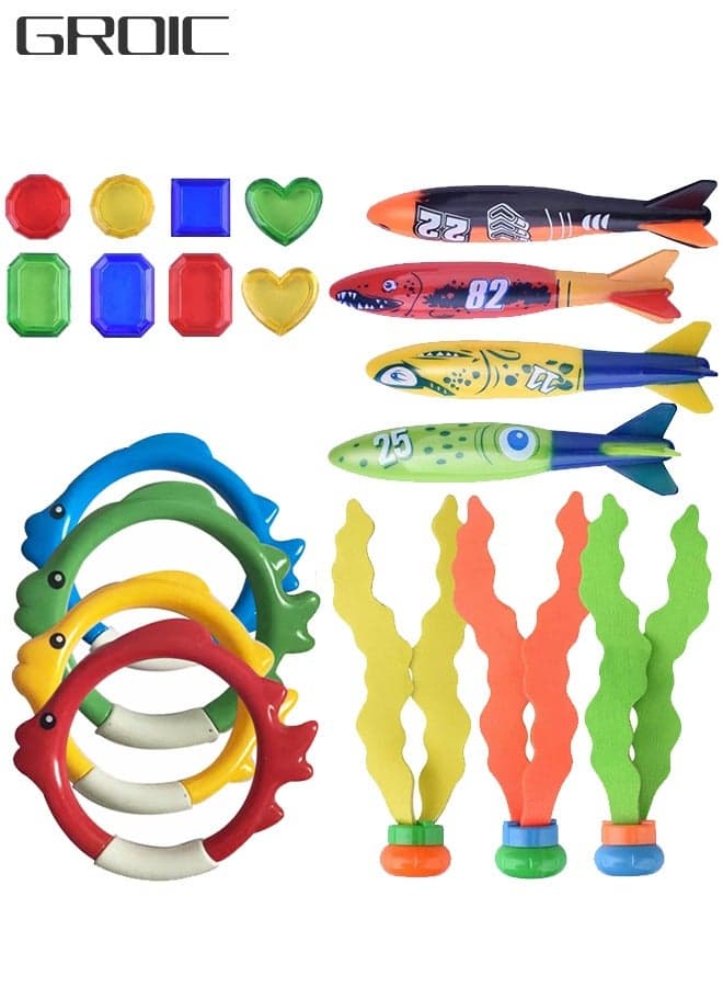 GROIC 19 pcs Diving Toys for Pool Underwater Swimming Gift Set