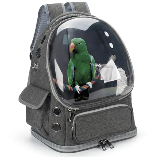 Kreachur Bird Backpack Carrier Travel Cage with Perch Tray and Breathable Clear Window Bird Travel Cage for Cockatiel Caique Conure Quaker for Vetting Camping Hiking Grey