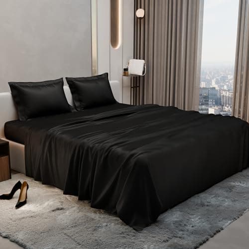 Stoa Paris King Size Black Bedsheet with 2 Pillow Covers, 300TC King Size Premium Bedsheets, Home Decor, Ultimate Comfort, 274 cm x 228 cm, Date Night - Midnight Black