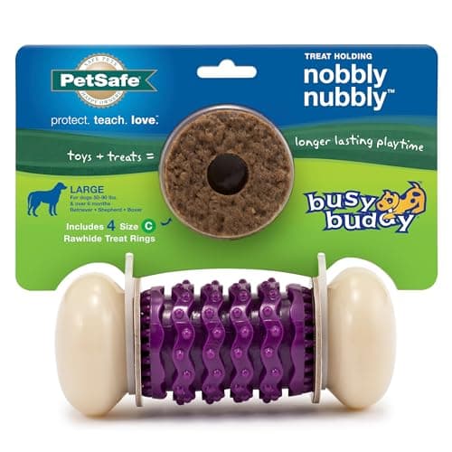 PetSafe Busy Buddy Nobbly Nubbly Treat Holding Dog Toy Strong Chewers Challenging Treat Rings Included Large