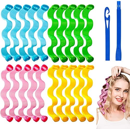STAR WORK - Hair Curlers 7 pcs Spiral Curls Styling Kit No Heat Hair Curlers Heatless Spiral Curlers Hair Rollers Wave Styles with 2 Pieces Styling Hooks for Most Hairstyles 30 CM(HAIR WAVING)