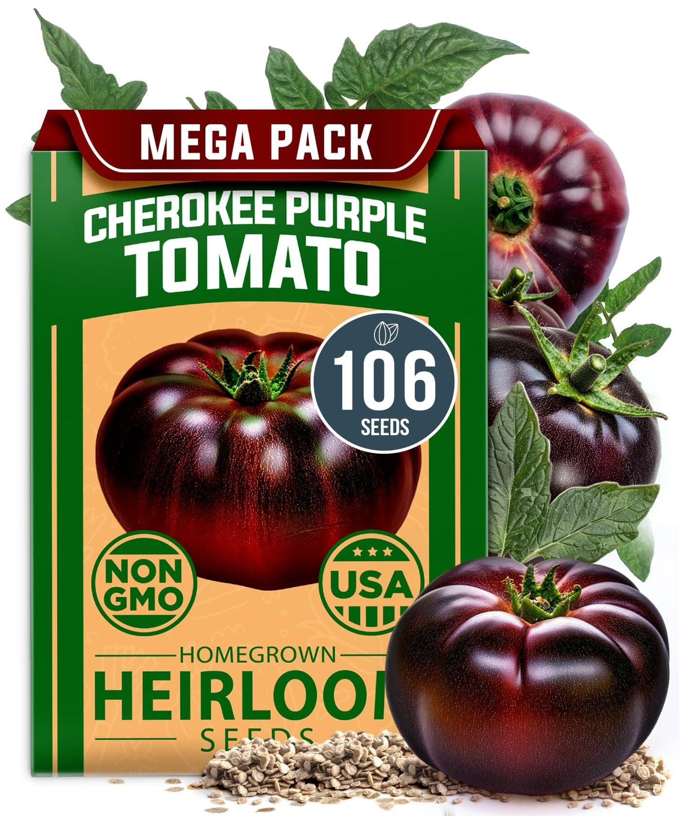 HOME GROWN π¨π¦π π£π₯ππ ππ¨π Cherokee Purple Tomato Seeds 1 Pack (Solanum lycopersicum) - 106 Seeds, π‘π’π‘-ππ π’ Tomato for Planting - Heirloom Vegetable Seeds with High Germination Rate