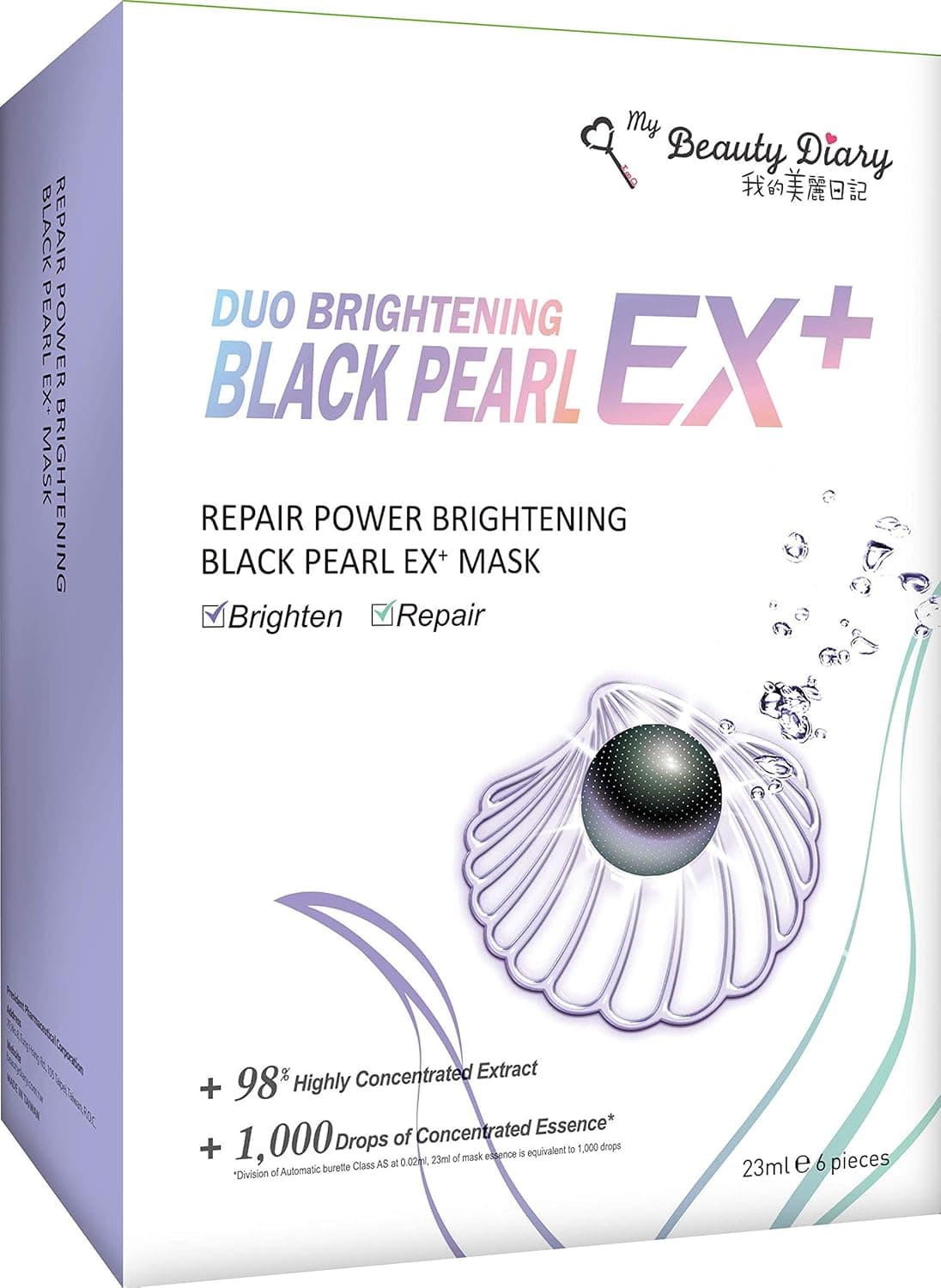 My Beauty Diary Repair Power Brightening Black Pearl EX Facial Face Mask 6 Sheets New English Version