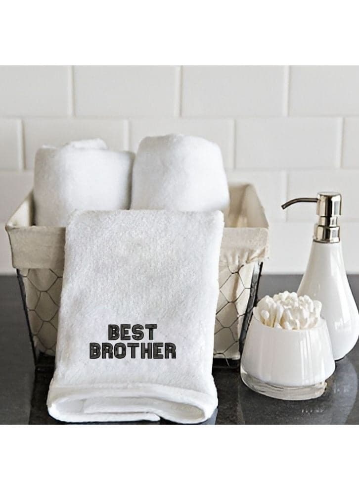 Embroidered For You (White) Luxury (Best Brother) Personalized Hand Towel (50 x 80 Cm-Set of 1) 100% Cotton, Highly Absorbent and Quick dry Bath Linen-600 Gsm