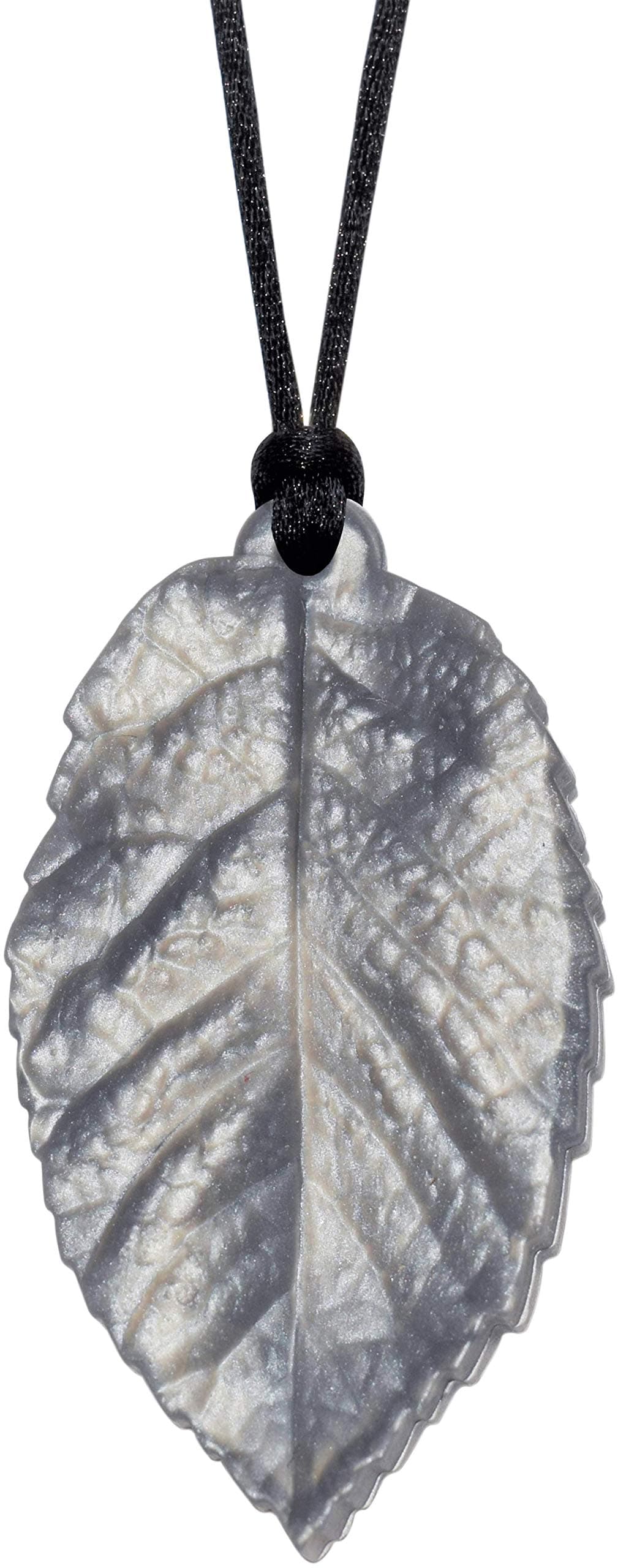 Munchables Chewable Leaf Pendant Sensory Chew Necklace for Girls Silver