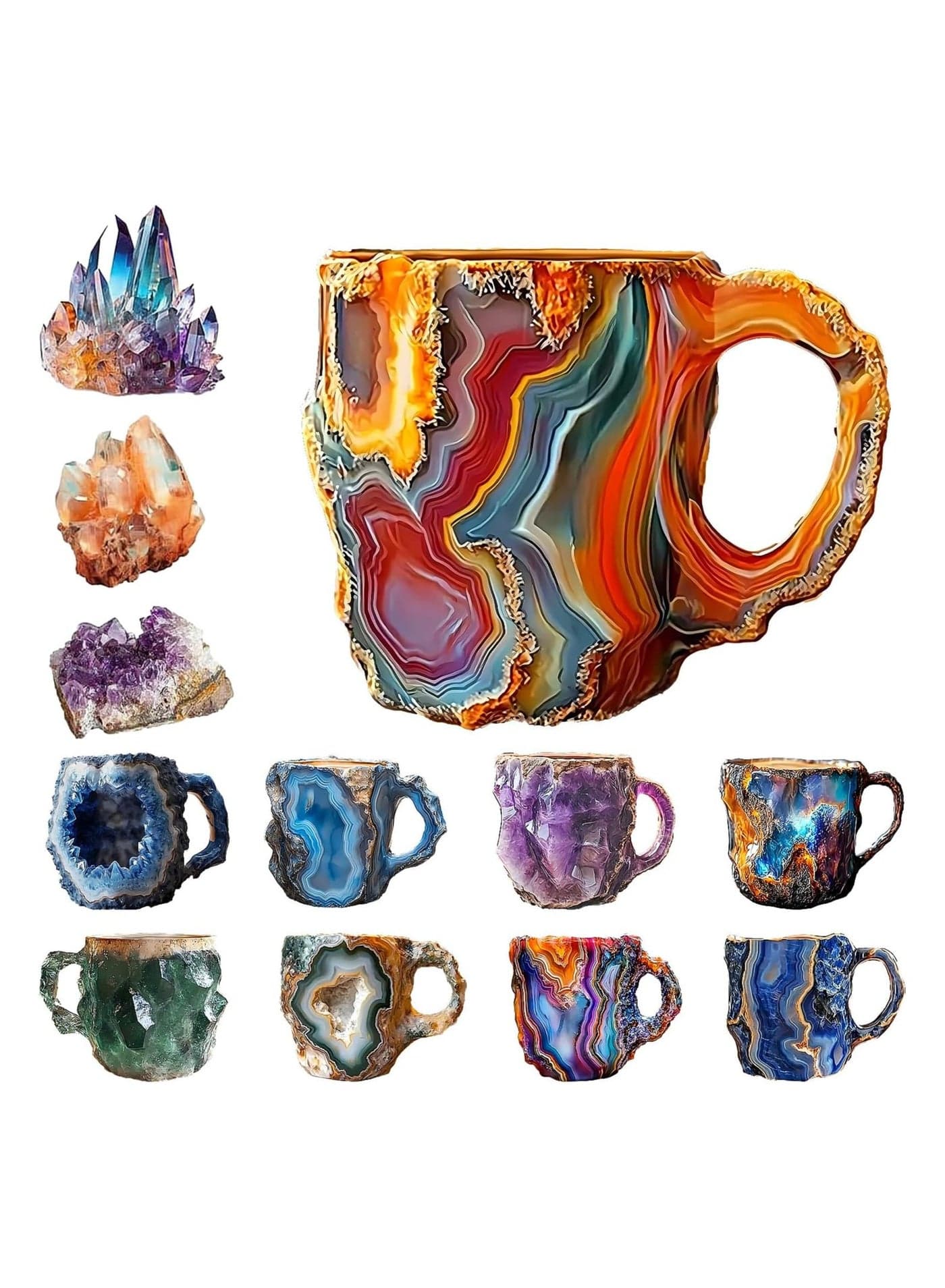 Mineral Crystal Coffee Mugs 2024 New Colorful Natural Mineral Crystal - Elegant Gift for Home Office, Ideal for (Red)