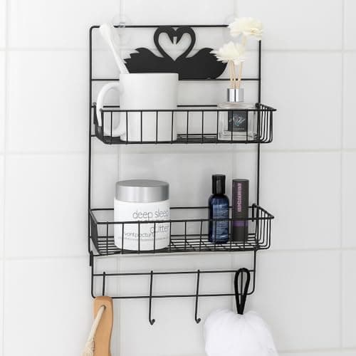 Lukzer 2-Layer Metal Multipurpose Storage Organizer Rack with 4 Hooks – Wall Mounted Shower Caddy, Spice Rack & Refrigerator Side Shelf for Home, Kitchen & Bathroom Organization CH-474
