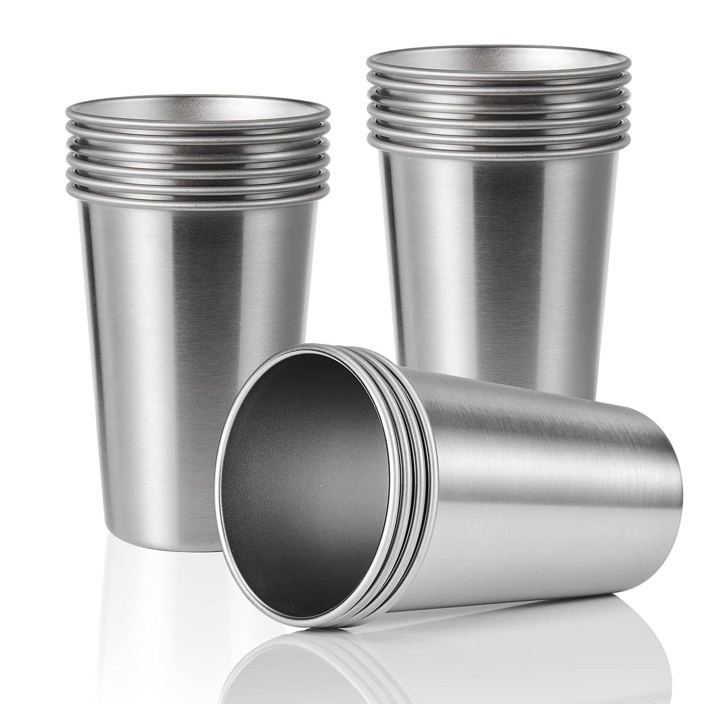 SMLIXE 16 Pack 16oz Stainless Steel Pint CupHealthy Unbreakable and StackableMetal Drinking Glasses