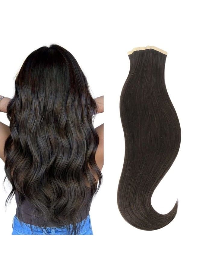 HOTBANANA Tape in Hair Extensions, 18 Inch 20pcs 50g Dark Brown Tape in Real Remy Human Hair Extensions Straight