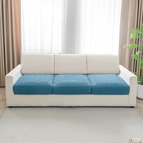HOKIPO 240gsm Elastic Bubble Individual Seat Cushion Cover, 3-Piece Sofa Cushion Cover, Teal Blue (AR-5945-TEAL*3)