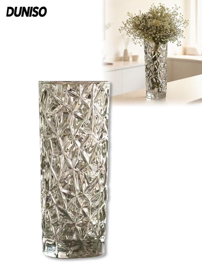 Glass Vase, Crystal Glass Vases,Clear Vase,Decorative Flower Vases,Weddings and Table Centerpieces,Sturdy, Durable,Easy to Clean,for Home, Office, Wedding Decor