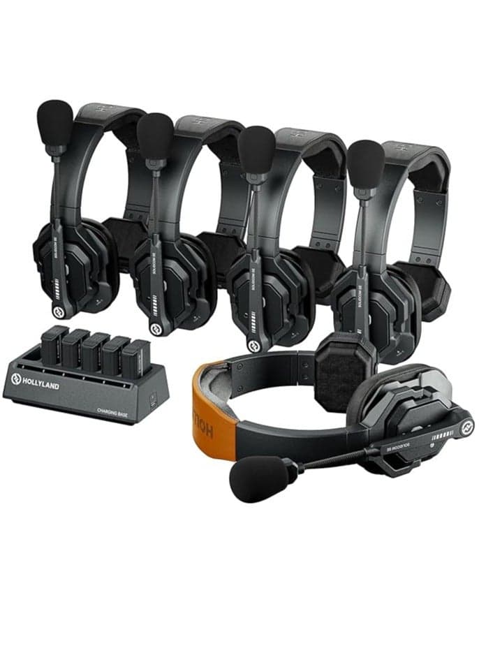Hollyland Solidcom SE 5S Wireless Intercom System – 5-Person Global Kit, Full-Duplex Communication, ENC Noise Cancellation, 350m/1100ft Range, 2.4GHz Frequency, Team Communication System, Production Intercom for Film, TV