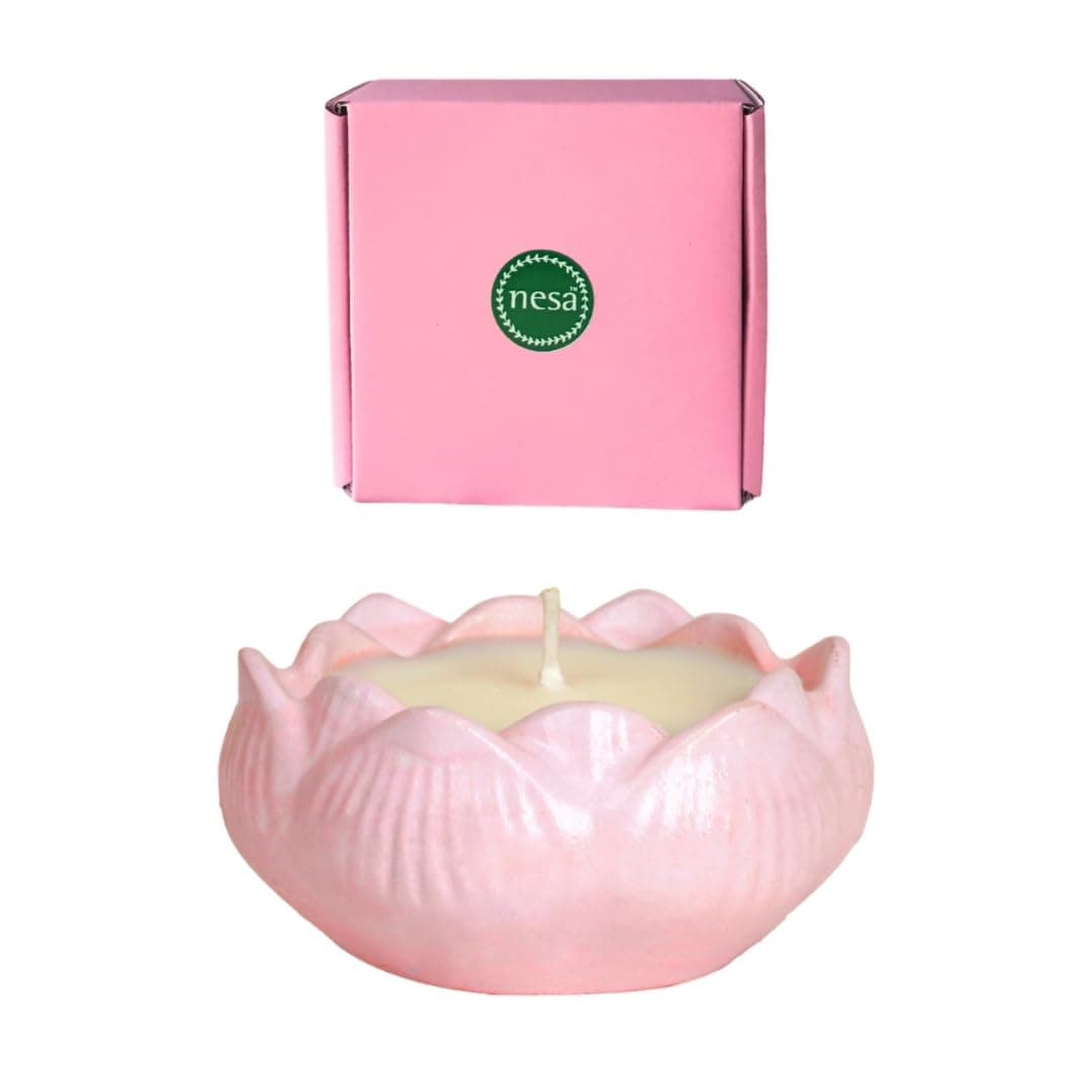 Nesa Lotus Concrete Candle Pink 100 Soy Wax Lily and Jasmine Scent Home Decor Candle Gifting
