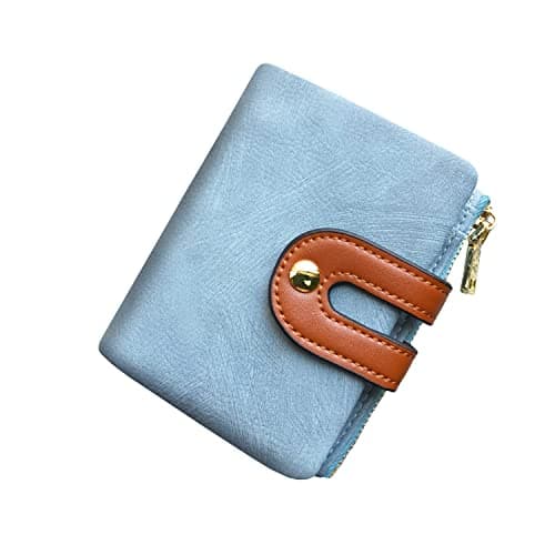AOXONEL Women's Rfid Small Bifold Leather Wallet Ladies Mini Zipper Coin Purse id card Pocket,Slim Compact Thin (Blue)